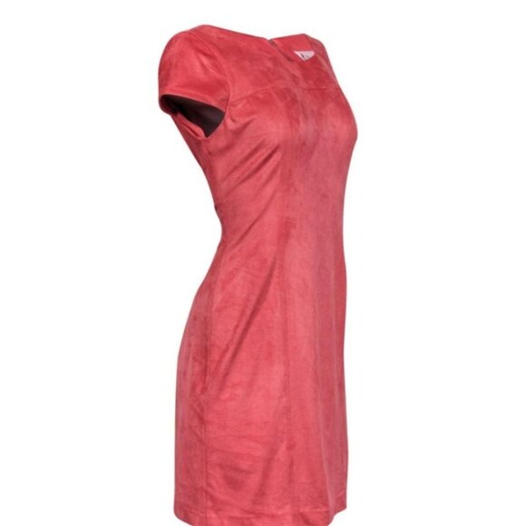 NANETTE LEPORE faux Suede Stretch Sheath Dress Size 16 Short Sleeve Knee Length - Picture 7 of 8
